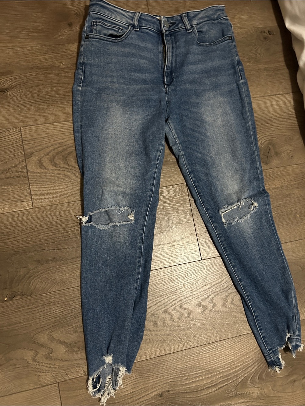 DL1961 Farrow Instasculpt Skinny Blue Distressed Ankle Cropped Jeans